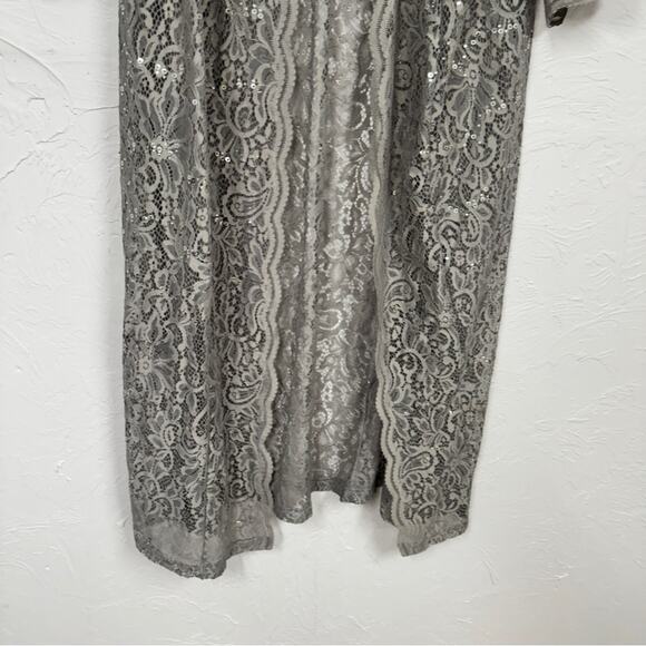 Roamans Grey Lace Duster Cardigan Sweater Womens 22W Formal Sequin Dressy Sheer - Picture 2 of 9